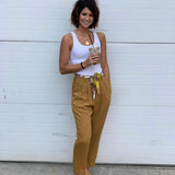 Mystree Brown Pants with Printed Belt NWT- Size L (Inseam 25”)