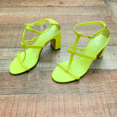 Vince Camuto Neon Green Ankle Strap Leather Heeled Sandals- Size 7 (see notes)