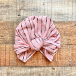 No Brand Pink with Black Stripes Ruched Back Knot Headwrap- Size ~0-6M (see notes)