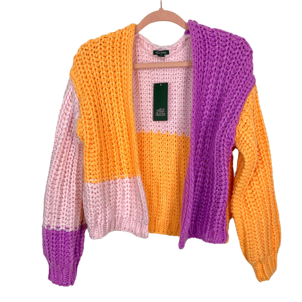 Wild Fable Orange/Purple/Pink Color Block Open Knit Cardigan Sweater NWT- Size M (sold out online)