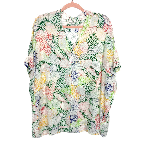 Jodifl Floral Pattern Swiss Dot Sheer Top- Size M