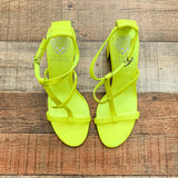 Vince Camuto Neon Green Ankle Strap Leather Heeled Sandals- Size 7 (see notes)