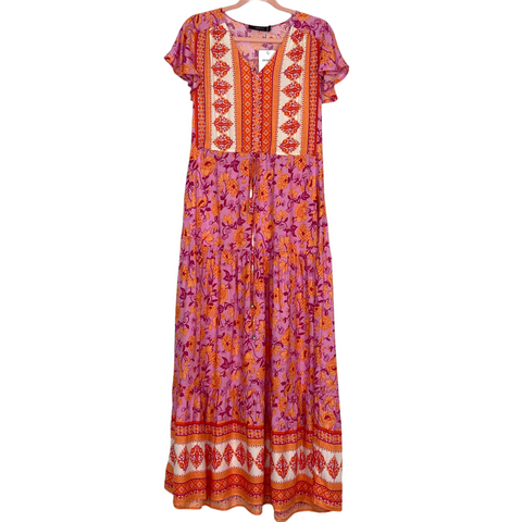 Zesica Orange and Pink Maxi Dress with Button Bodice NWT- Size S