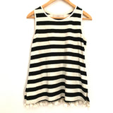 LOFT Black and White Striped Tank With PomPom Tassels NWT- Size XS
