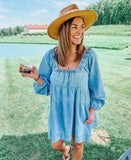 Free People Denim Lou Jean Babydoll Dress- Size S (sold out online, see notes)