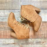 Forever Tan Suede Lace Up Block Heel Booties- Size 9 (see notes)