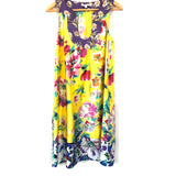 Calypso Yellow Floral Silk Dress with Pockets- Size L