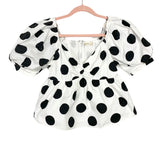 La Ven White/Black Dotted Puff Sleeve Top- Size XS