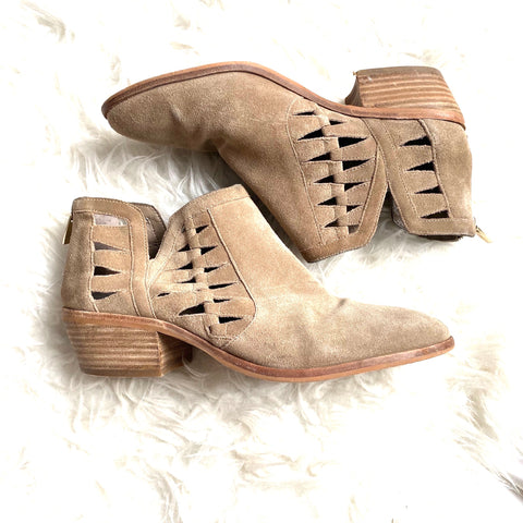 Vince Camuto Tan Suede Side Cut Out and Zipper Back Booties- Size 9