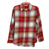 Old Navy Red Plaid Flannel Boyfriend Button Up NWT- Size M