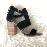 Hinge Black Suede Buckle Strap Block Heel- Size 7