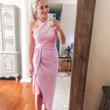 No Brand Purple Halter Midi High Low Dress- Size S