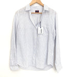 Untuckit White & Blue Striped Button Up Linen and Tencel Blend NWT- Size 2