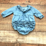Ruffle Butts Baby Girl Chambray Long Sleeve Romper- Size 0-3M