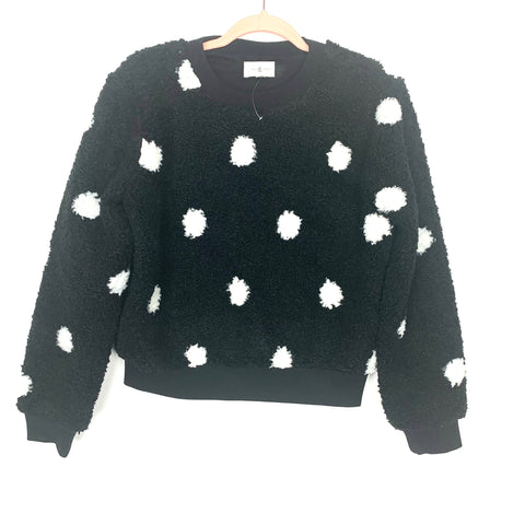 Lou & Grey Black and White Polka Dot Sherpa Pullover Sweater- Size XS