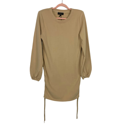 Michael Costello x Revolve Tan Removable Shoulder Pad Side Tie Sweater Dress NWT- Size S