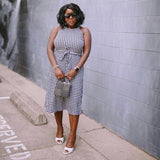 Gibson Black and White Gingham Halter Belted Midi Dress- Size M