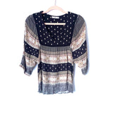 MNG Printed V-Neck Blouse- Size 6