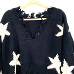 Vestique Navy Star Fringe Sweater with Back V NWT- Size S