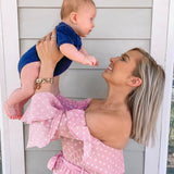 Favlux Light Pink Polka Dot Off The Shoulder Ruffle Bell Sleeve Romper (NWT) - Size S