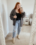 Amaryllis Charcoal Gray Open Knit Chunky Cardigan Sweater- Size XL/1X