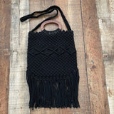 Danielle Nicole Black Rattan Fringe Bottom Handbag
