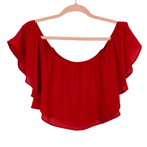 Show Me Your Mumu Red Ruffle Off the Shoulder Crop Top- Size S