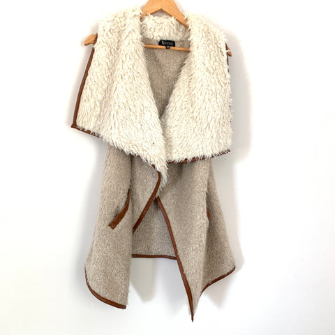 77 Sisters Cream Faux Fur Waterfall Vest with Leather Details- Size S/M