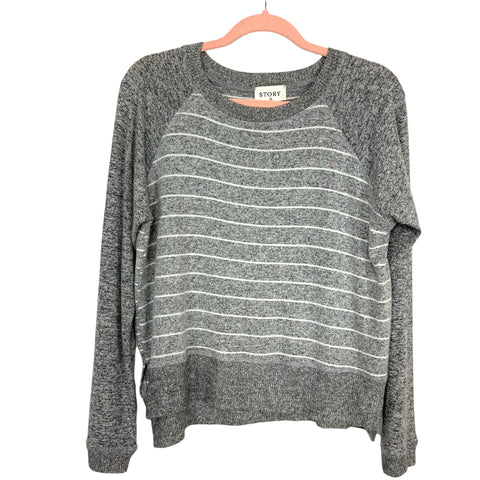 STORY Heathered Grey and White Striped Thin Sweater- Size S
