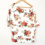 White Birch White Floral Tee Off One Shoulder Look- Size S