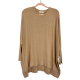Cherish Tan Ribbed Knit Sleeves with Side Slits Top- Size S