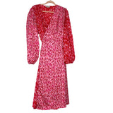 Never Fully Dressed Pink and Red Animal Print Satin Wrap Dress- Size 14 (sold out online)