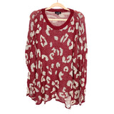Amaryllis Burgundy Animal Print Distressed Sweater- Size XL