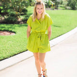 Maeve Neon Green Button Snap Romper- Size 2