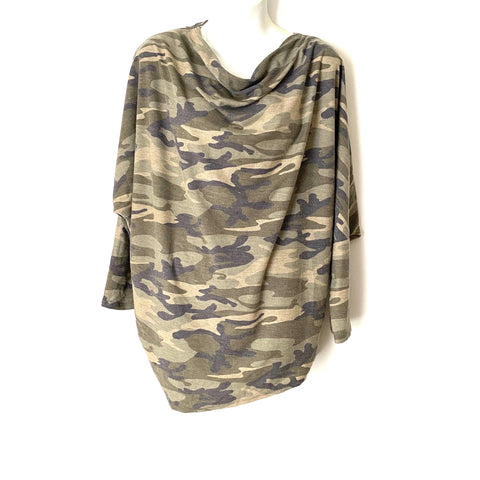 Pink Lily Camo Wide Neck Long Sleeve Top- Size S