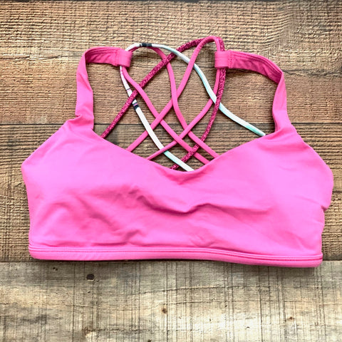 Lululemon Pink With Pink/Animal Print/Blue Straps Padded Sports Bra- Size 8