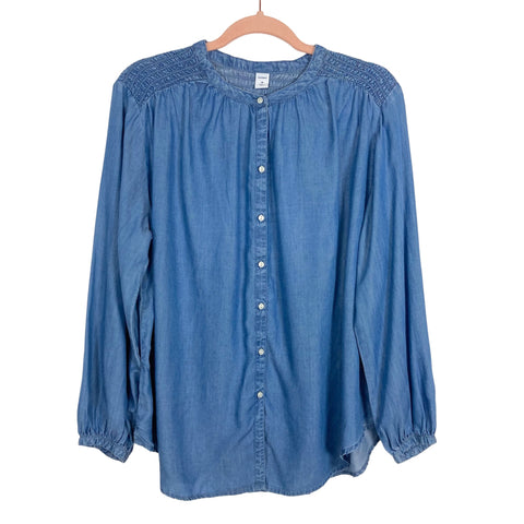 Old Navy Denim Smocked Shoulders/Back Button Up Top NWT- Size M