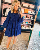 No Brand Navy Polka Dot Long Sleeve Dress- Size S