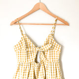 English Factory Mustard Gingham Front Tie Dress- Size S