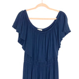 Sweet Lovely by Jen Navy Off the Shoulder Side Slit Maxi Dress- Size 1XL