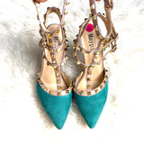 Maypie Teal Studded Pointed Heels- Size 37 (