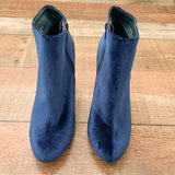 Liliana Blue Velvet Side Zip Booties- Size 6.5 (Like New)