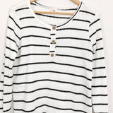 Bibi Black & White Striped Thin Thermal Blouse with Button Detail- Size S