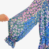 Rachel Parcell Blue with Colorful Floral Print Button Up Belted Sheer Sleeve Dress NWT- Size 16