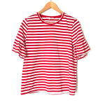 After Market Red Striped Ruffle Sleeve Tee-Size M