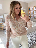 Aerie Cream/Caramel Animal Print Ribbed Knit Henley- Size L (sold out online)