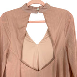 Show Me Your Mumu Pink/Gold Metallic Striped Halter Exposed Back Dress- Size S