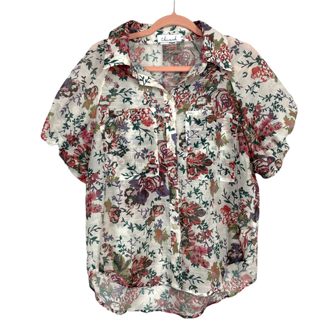 Chicwish Floral Puff Sleeves Button Down Top- Size S