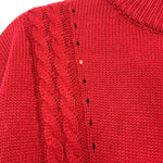 Blue Blush Red Cable Knit Pom Pom with Open Knit Detail Mock Neck Sweater- Size S