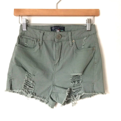 BoomBoom Green Distressed Denim Shorts- Size XS